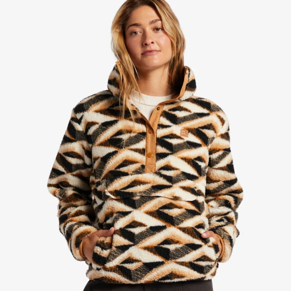 Billabong Geometric Fleece Pullover - Black, Tan, Cream